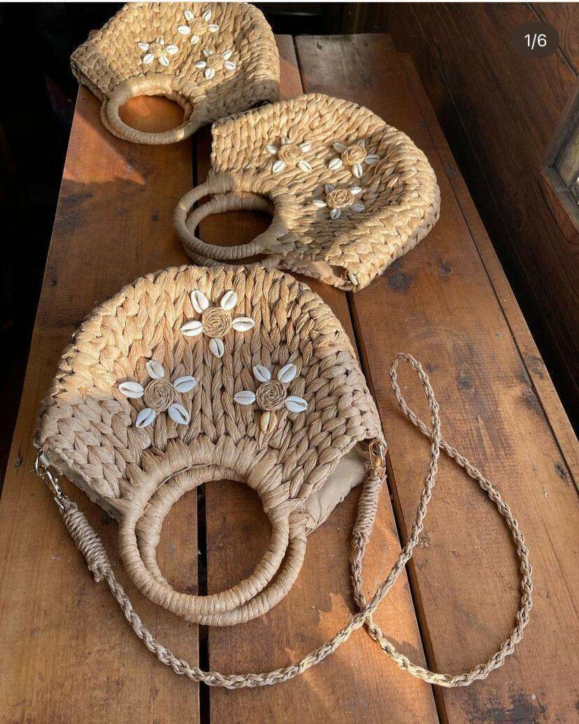 Mini sac en paille kaki et beige