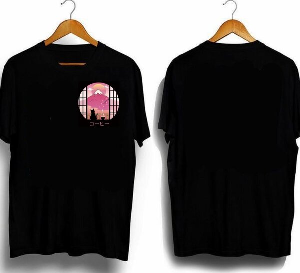 T-shirt noir rétro Mont Fuji