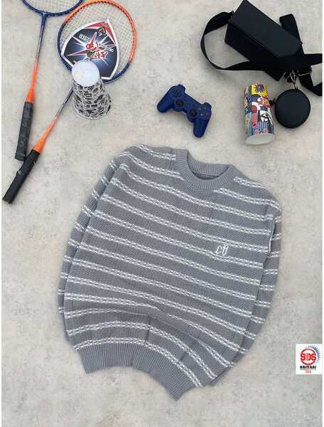 Pull gris rayé homme