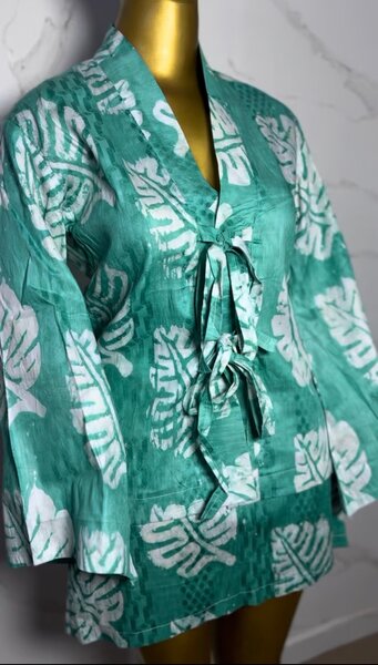 Veste Kimono Verte Imprimée