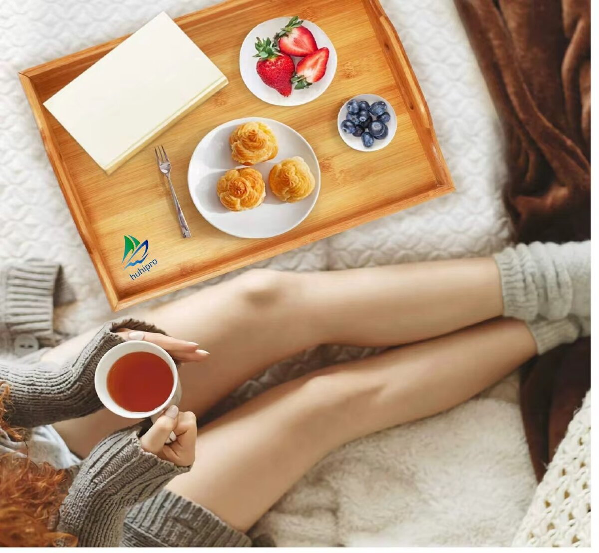 Plateaux en bambou empilables