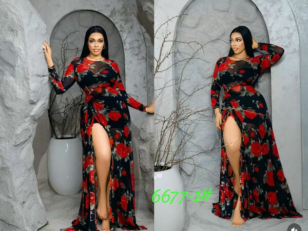 Robe longue à fleurs fendue