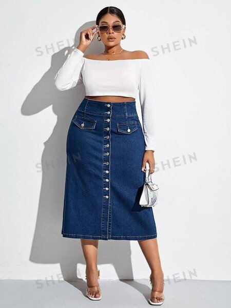 Jupe longue en jean fente