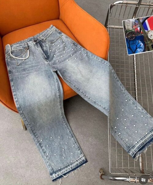 Jeans oversized avec perles
