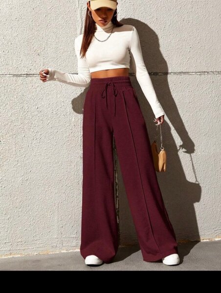 Pantalon ample bordeaux chic