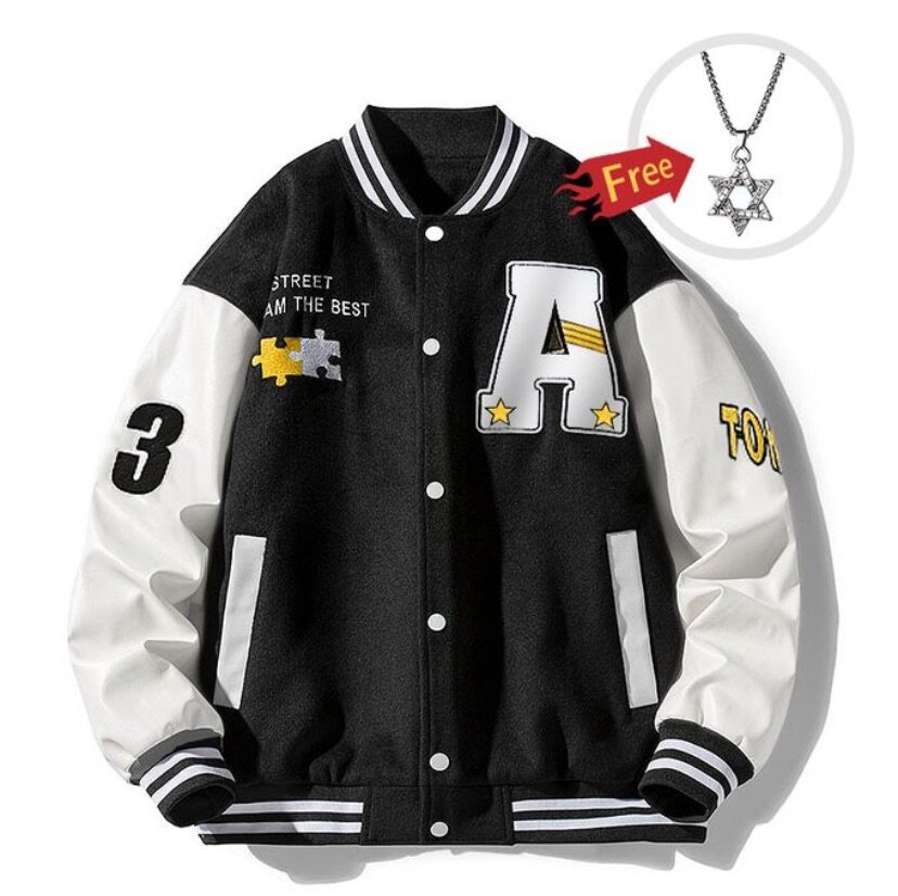 Unisex Black & White Varsity Jacket - Classic Letterman Styl