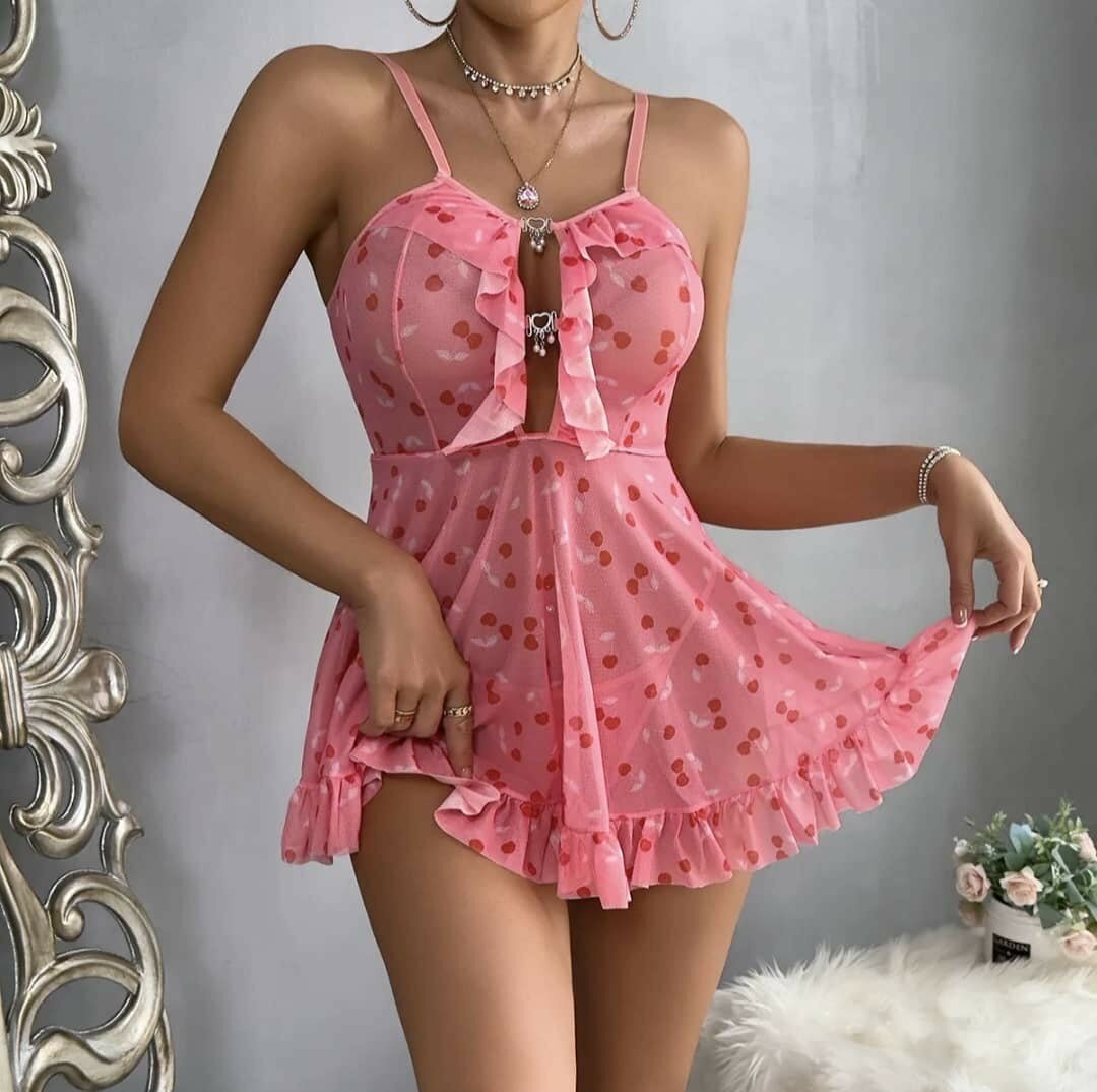 Nuisette en dentelle rose sexy