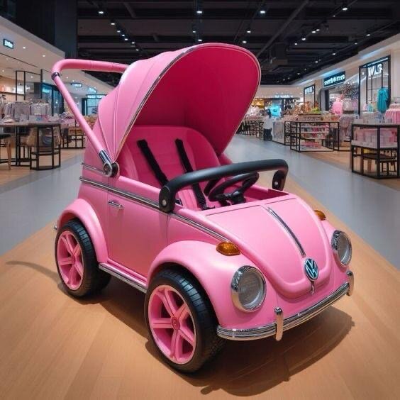 Poussette voiture rose originale