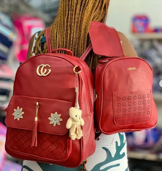 Set 2 backpacks + cosmetic bag, red