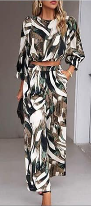 Women's Printed Suit, Long Sleeve Top and Trousers