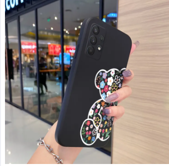 JIUMOO for Samsung A32 4G Case Fashion Tide Cartoon Bear Thin New Design Phone Case Side Square Edge Casing Pattern Silicone Softcase Full Back Cover Shockproof Protection Cases