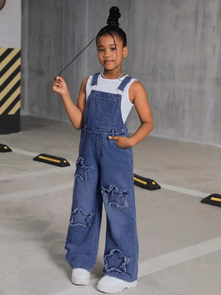 Salopette en jean étoiles fille