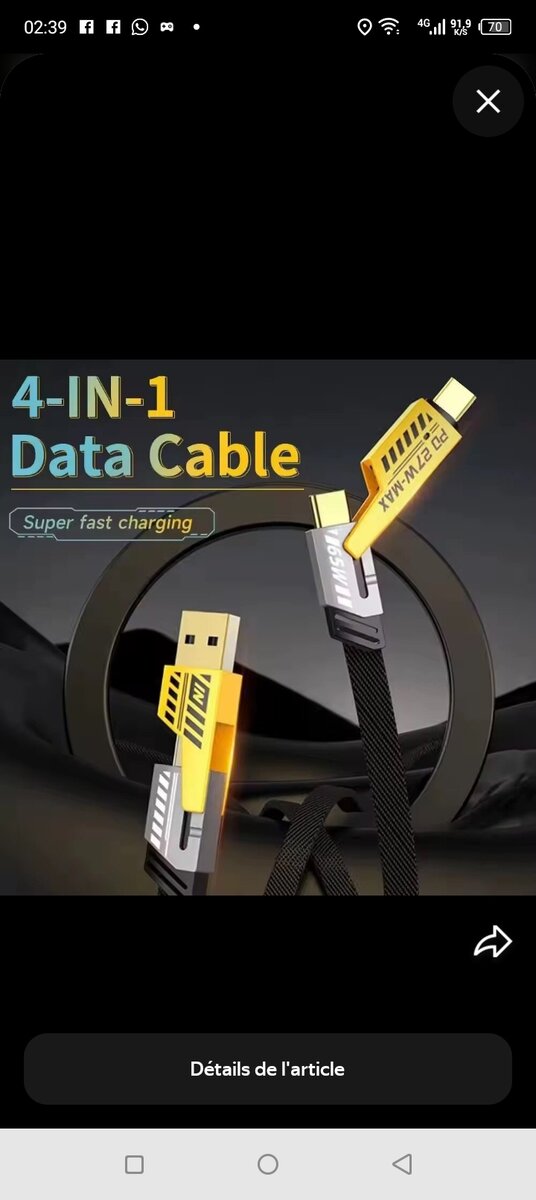 Câble de Données 4-en-1 Rapide