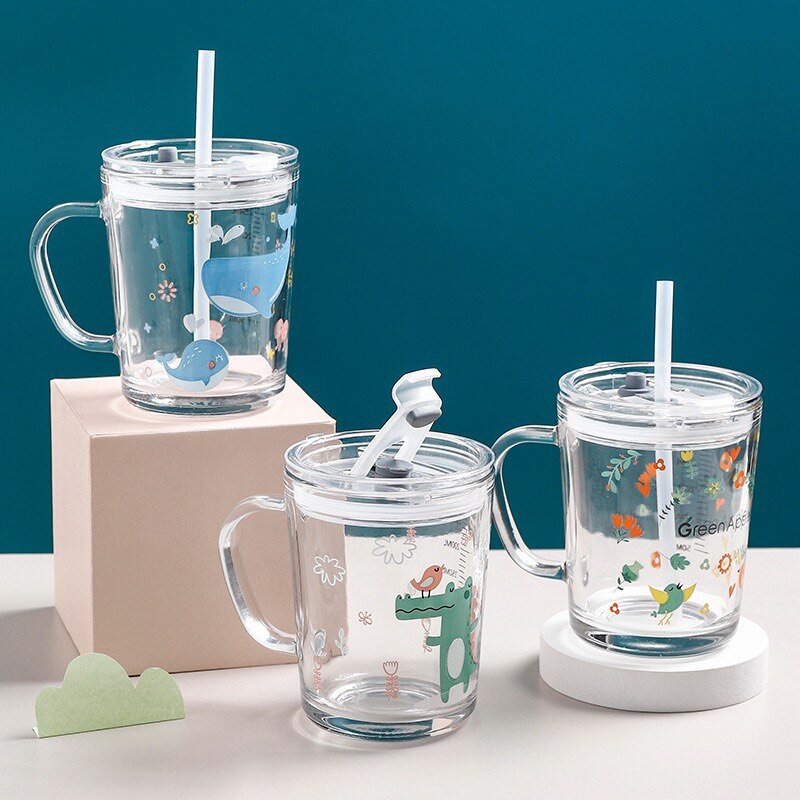 Deli Glass Mug With Straw 400ml