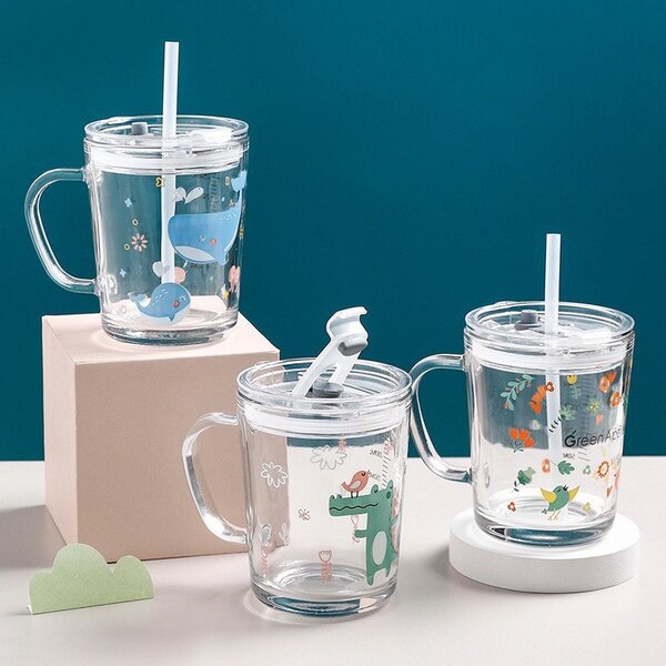 Deli Glass Mug With Straw 400ml