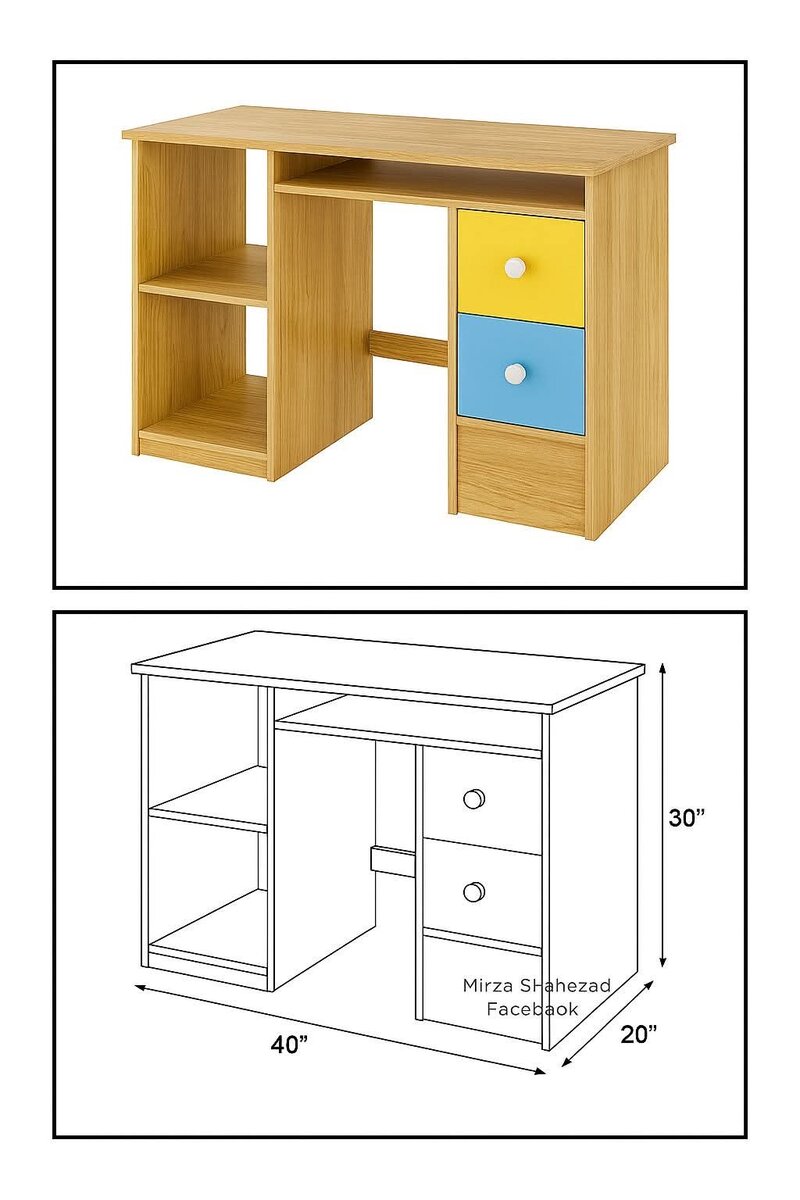 Bureau en bois avec tiroirs