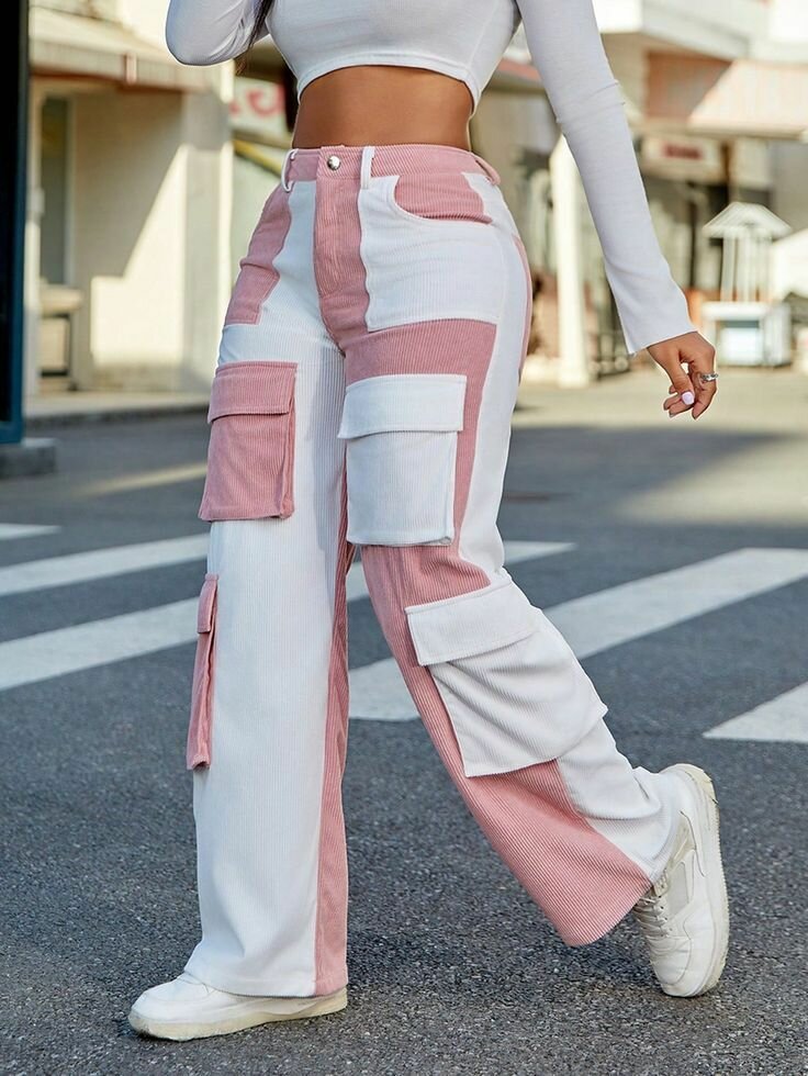 Pantalon cargo femme bicolore