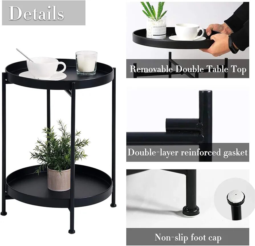 Tray metal end table side table round coffee drink table