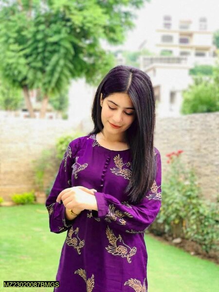 2 Pcs woman's stitched Linen Embroidered shirt and trouser