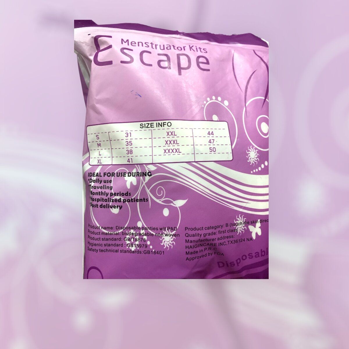 Escape panties with pad