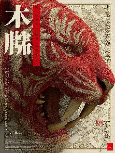 Affiche artistique tigre rouge