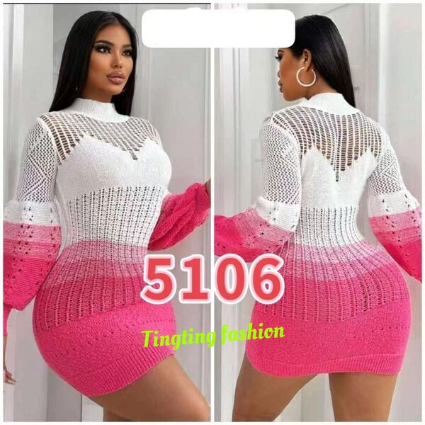 Robe Tricotée Dégradé Rose