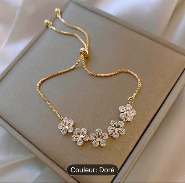 Bracelet en Or avec Fleurs en Zircon