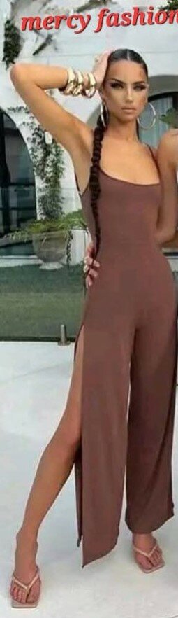 Stylish women's dress with an open back brown