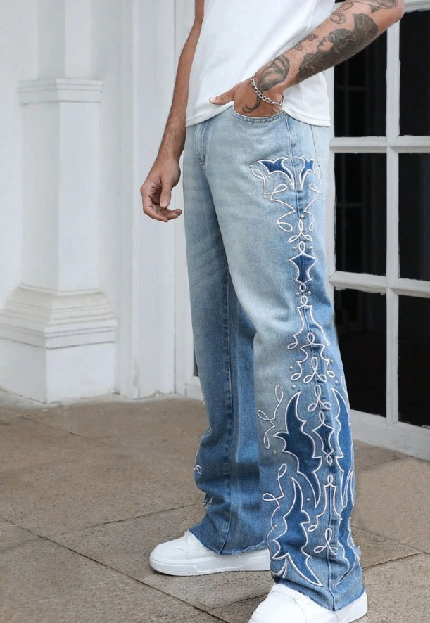 Jean large brodé homme