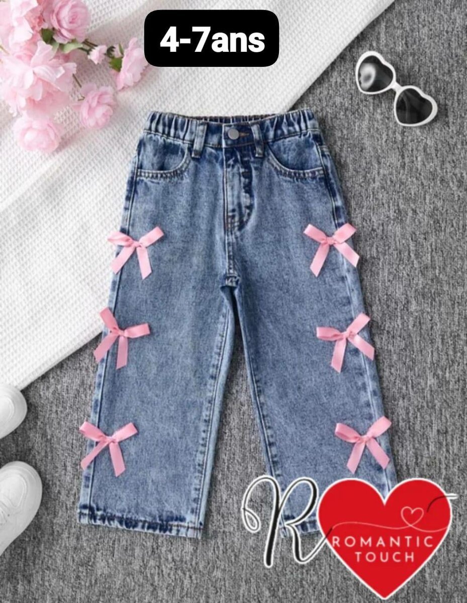 Jeans Fille Nœuds Roses
