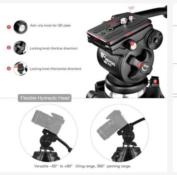 Weifeng WF-717 1.8m Professional 360° Pan Range Video Tripod