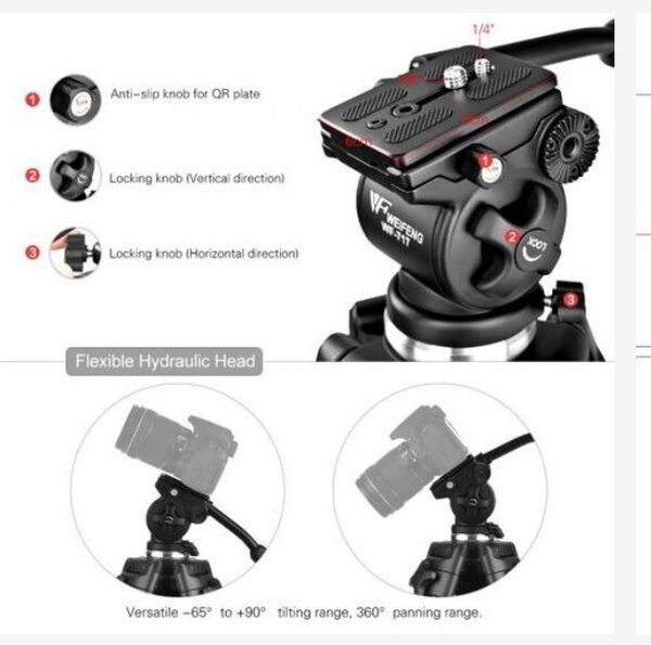 Weifeng WF-717 1.8m Professional 360° Pan Range Video Tripod
