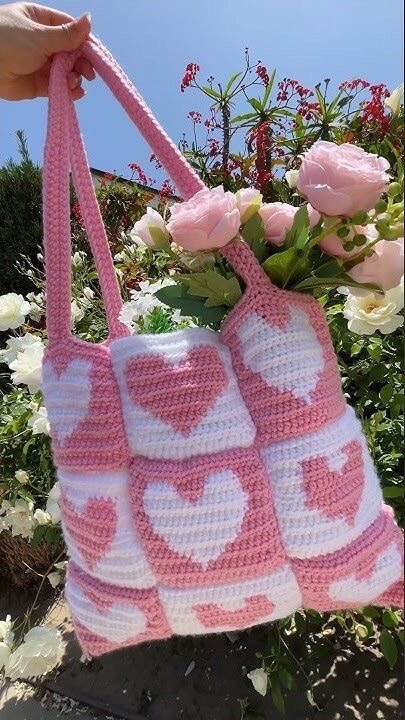 Sac en crochet motif cœur