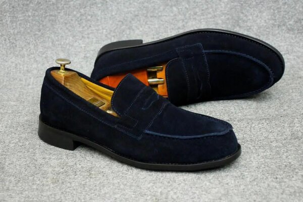 Mocassins en daim bleu marine