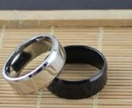 Pack Of 2 Silver & Black Titanium Band Ring