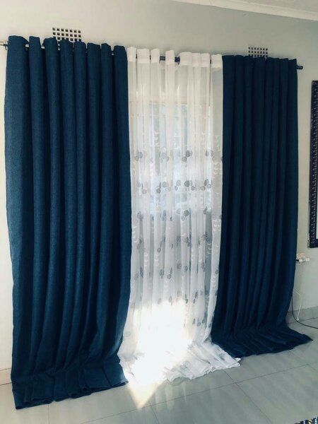 2 drops of curtains blue and white