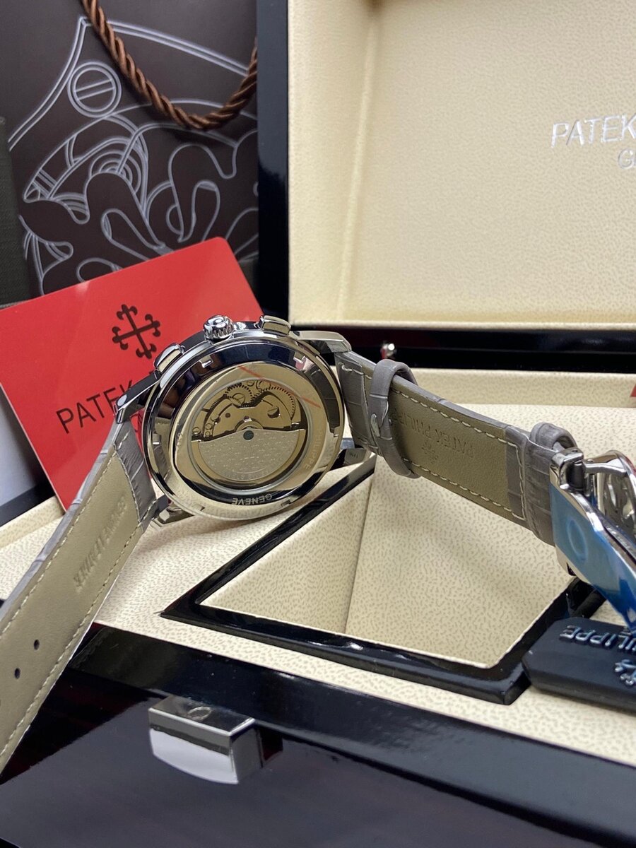 Grey Leather Strap Patek Philippe Mechanical Watch