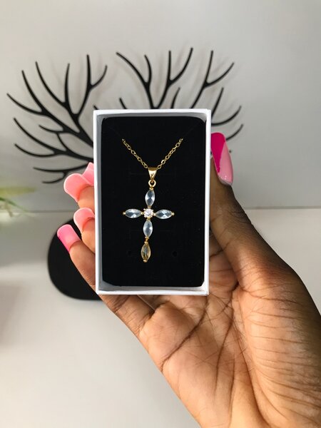 Blue stones cross necklace