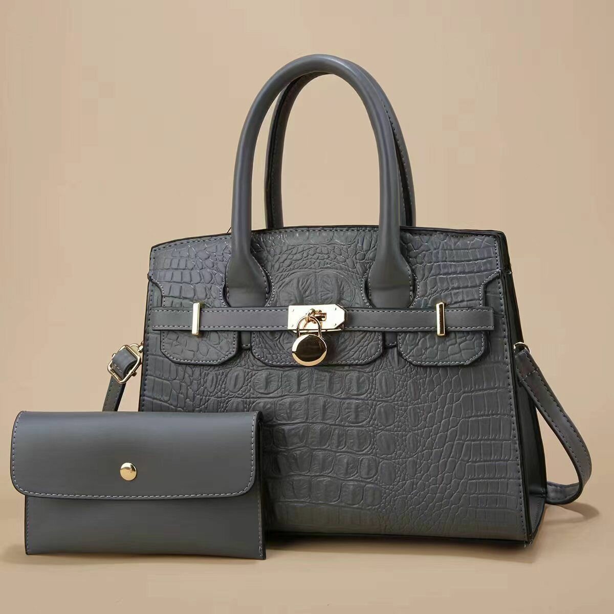 Elegant Croc-Embossed Handbag Set