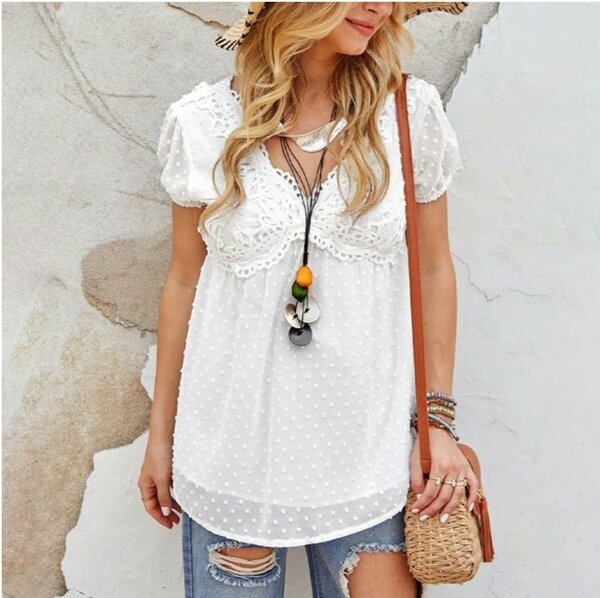 Women's Blouses Short sleeved V Neck Shirt