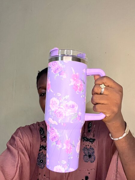 Grand Mug Isotherme à Fleurs