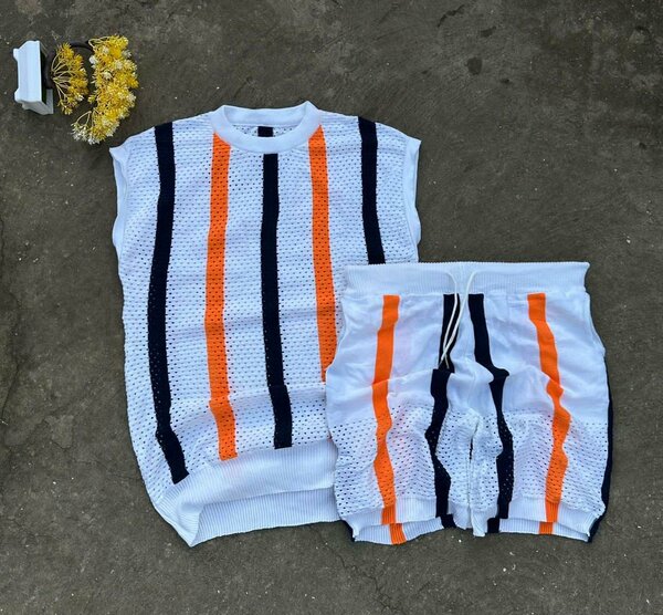 Ensemble maille rayé coloré