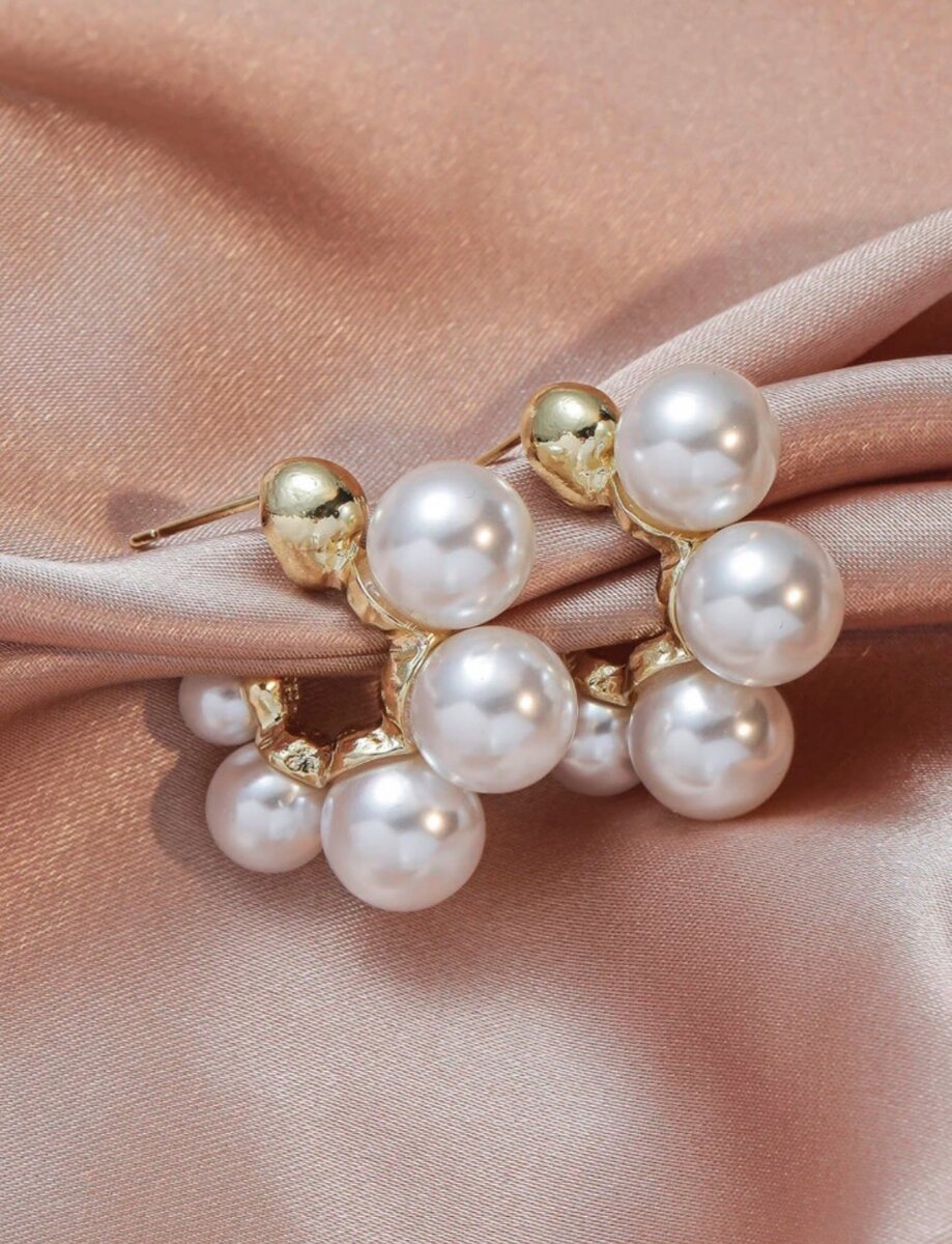 Faux Pearl Hoop Earrings