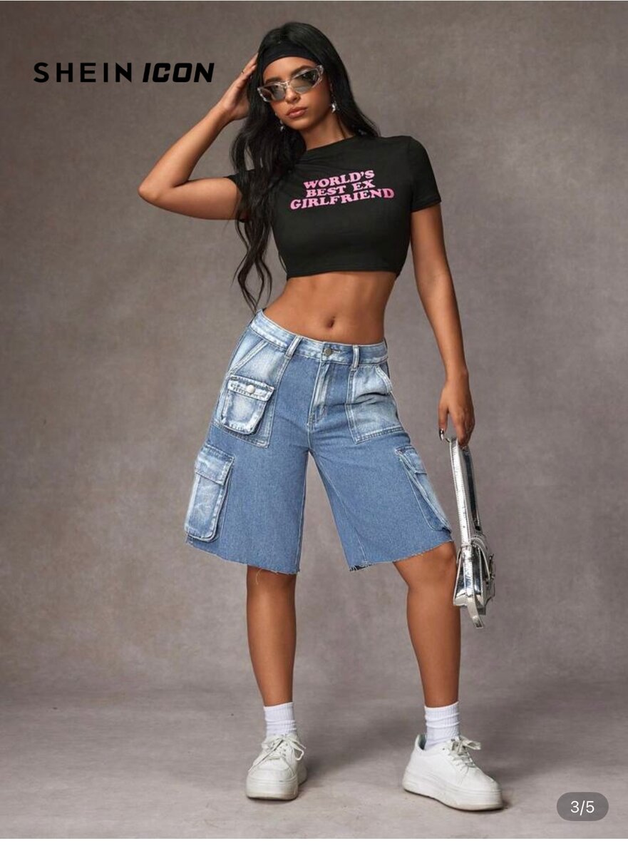 Bermuda cargo en jean femme