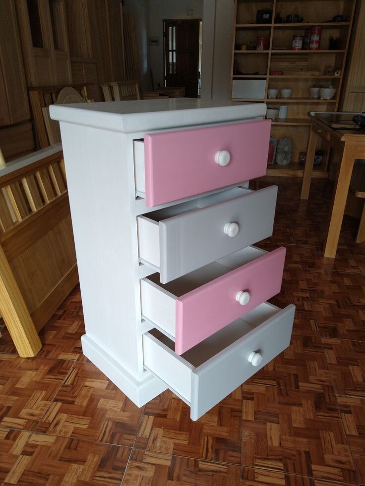 Commode Enfant Rose et Blanc