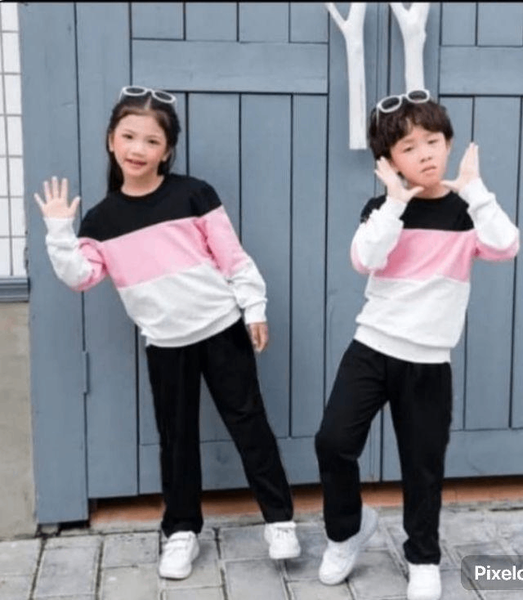 2 pcs Kids fleece plain sweatshirt tracksuit
