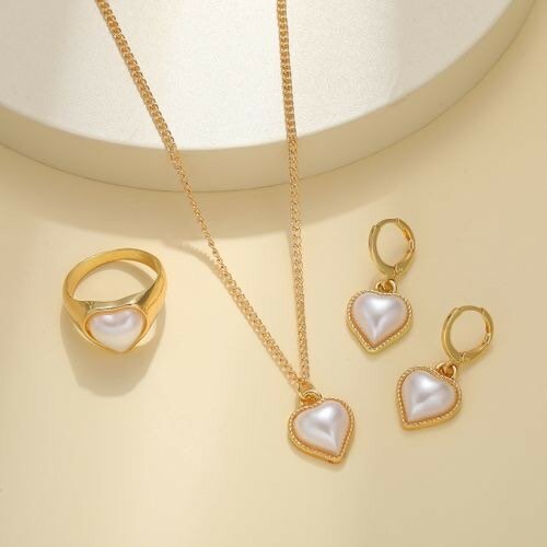 Pearl Peach Heart Necklace Jewelry Love Necklace Set