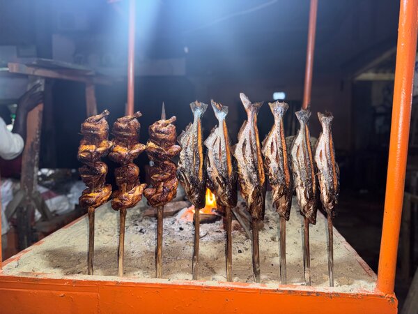 Poisson et poulet piqué