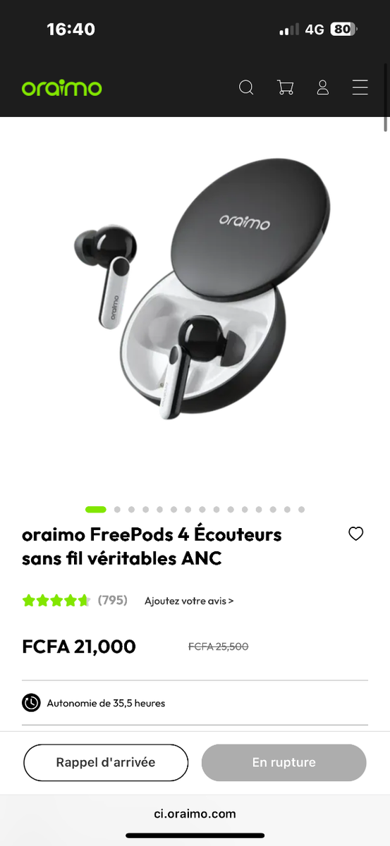 Écouteurs sans fil Oraimo ANC