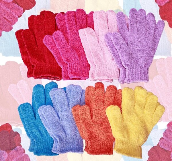 Gants exfoliants colorés